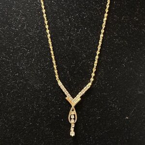 Clear Crystal V Pendant Dainty Dangle Necklace